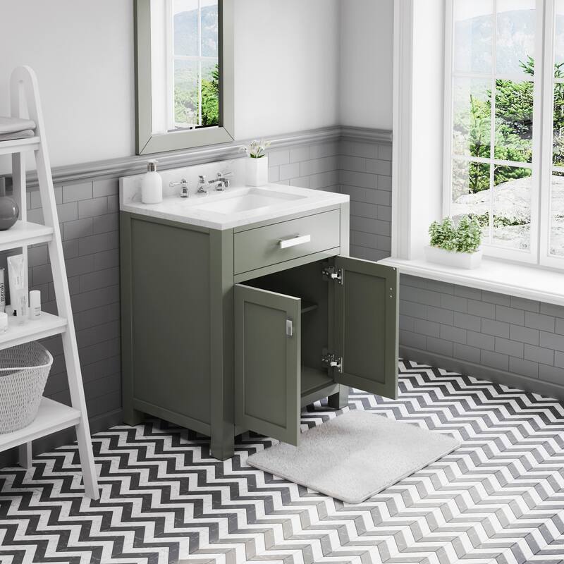 Madison Carrara White Marble Countertop Vanity in Green with Faucet