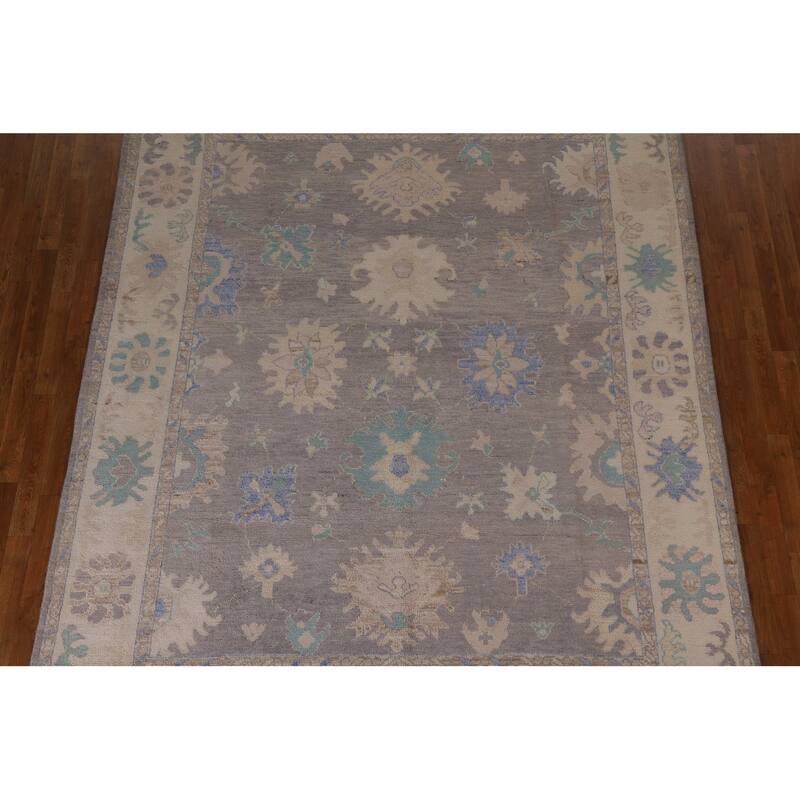 Hand Knotted Oriental 100% Wool Carpet Transitional Floral Greys & Charcoal Oushak Area Rug - 10' 2'' X 7' 10''