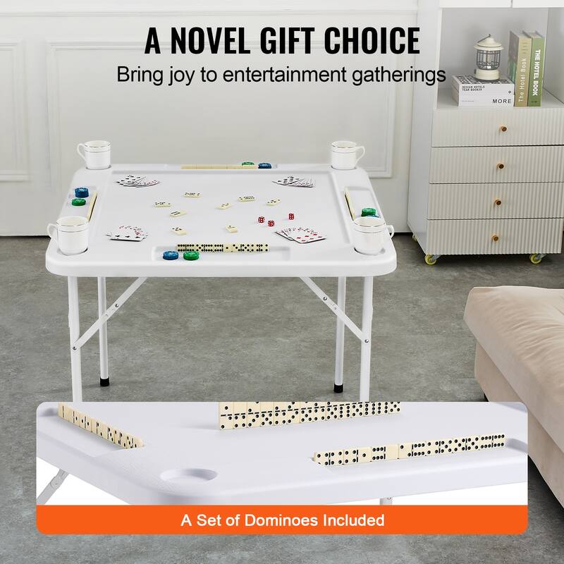Mahjong Table Portable Domino Game Table with 1 Set of Dominoes for Mahjong Poke Puzzles