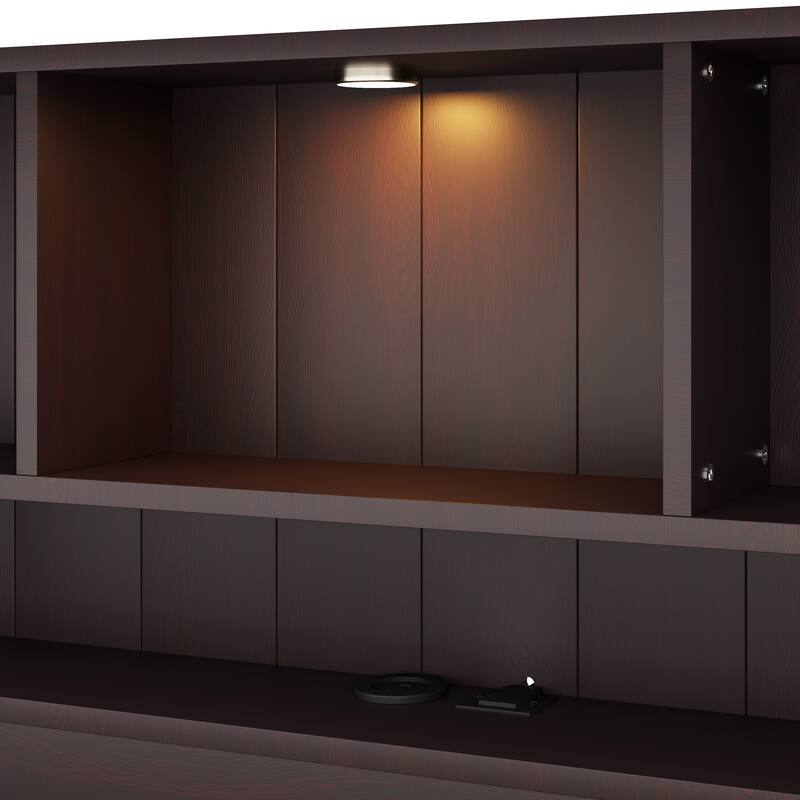 Wood Platform Bed Frame with Built-In Night Light/Charging Station/Open Bookcase Headboard/and 2 Side Drawers/Wood Slats Support