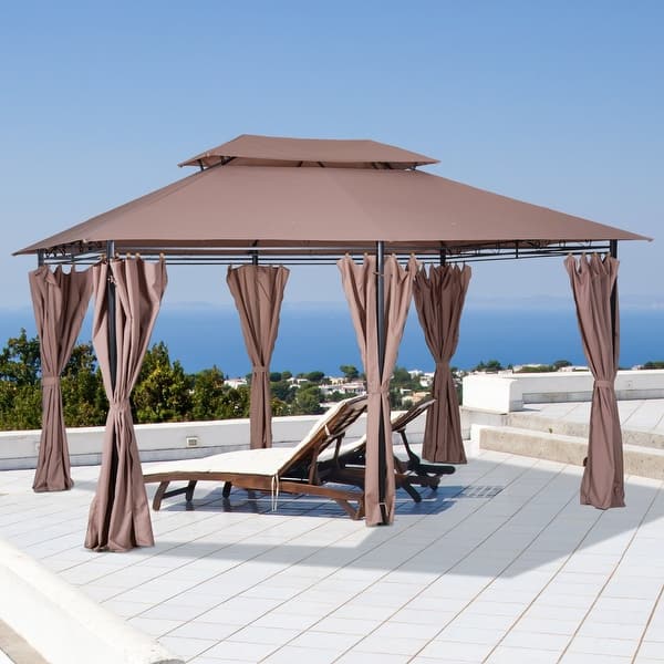 slide 2 of 9, Outsunny 2-tier Steel Garden Gazebo with Vented Soft Top Canopy