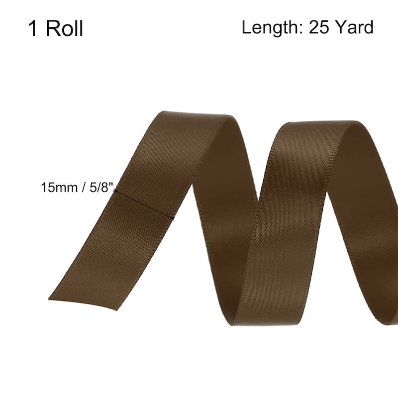 Satin Ribbon Grosgrain Thin Solid Silk Wedding Bouquet Ribbon Decor - Light Brown - 5/8" x 25 Yard