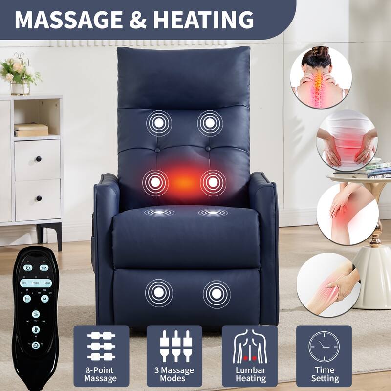 Power Lift Recliner Chair with Massage & Heat, PU Leather Single Motor Heavy Duty Recliner Chair, Lounge Chair with USB Port