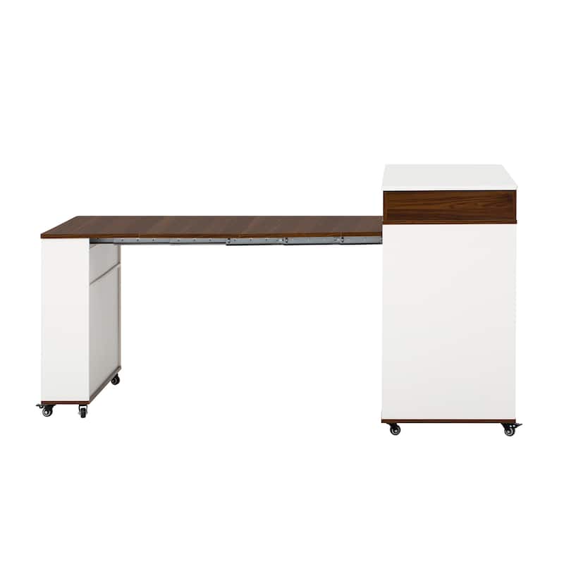 Rolling Kitchen Island with Extendable Table, Drawers, Power Outlet and Brake lock, Storage Cabinet