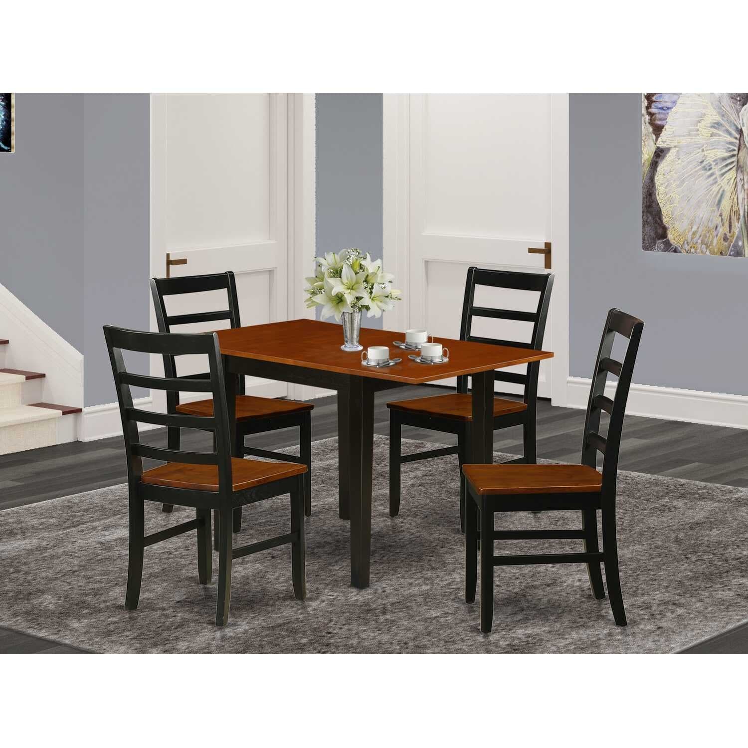 5-Piece Black and Cherry Finish Solid Wood Top - Dining Room Set (Seats-4)