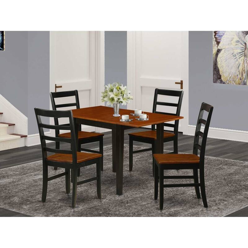 5-Piece Black and Cherry Finish Solid Wood Top - Dining Room Set (Seats-4)