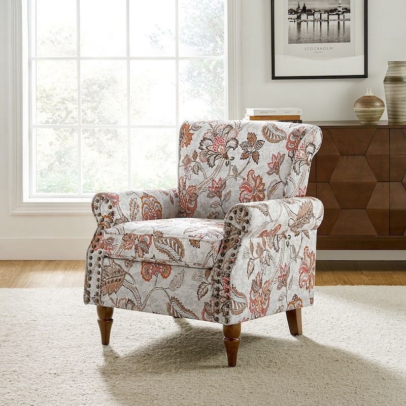 Nyctelius Traditional Polyester Accent Chair with Rolled Arms and Nailhead Trim by HULALA HOME