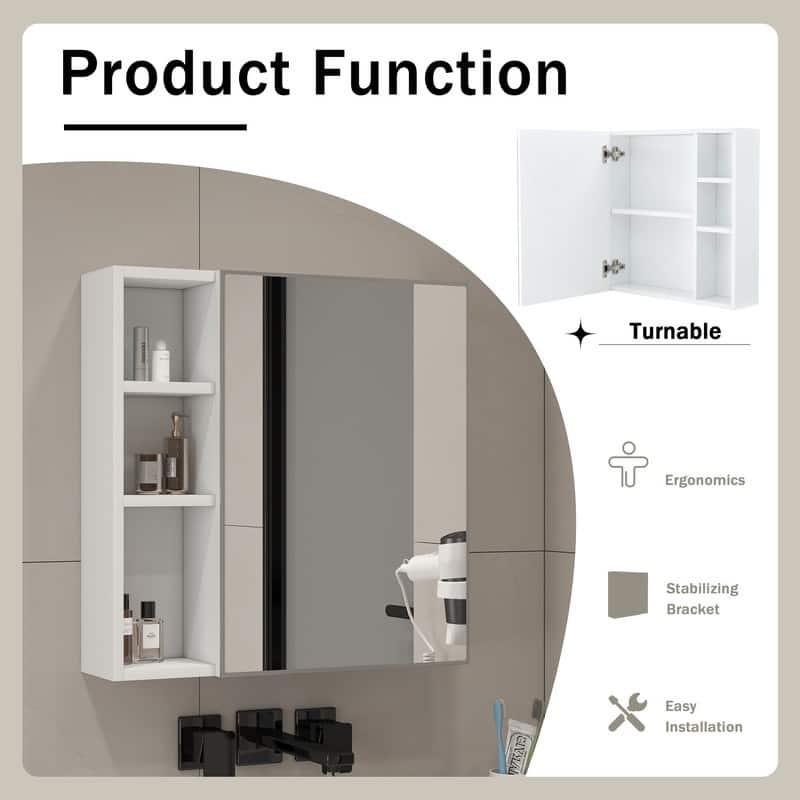 White MDF Wall-Mounted Mirror Cabinet with Hidden Storage - Space Saving Bathroom Organizer
