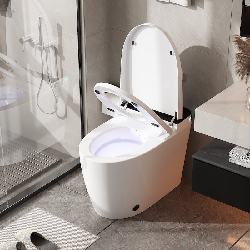 Smart Toilet Heated Seat, Warm Air Dryer, UV-C Sterilization, Auto Flush & Remote Control, One-Piece Intelligent Toilet