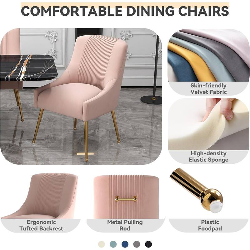 SEYNAR Modern Glam Boucle Pleated Velvet Dining Chair or Vanity Chair Set of 6 with Rear Handle