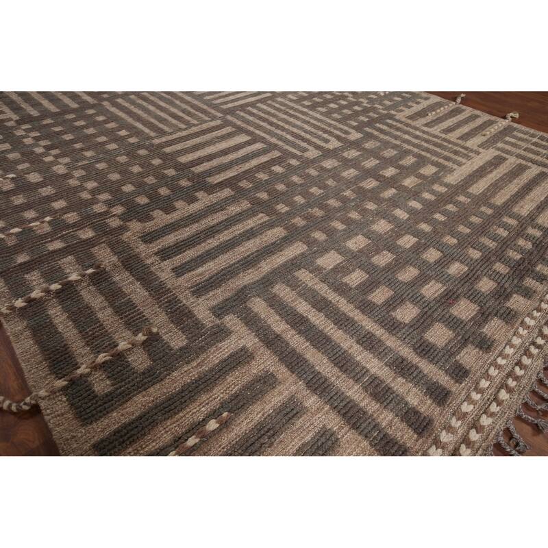 Brown Moroccan Modern Area Rug Hand-Knotted Wool Carpet - 7'9"x 10'8"