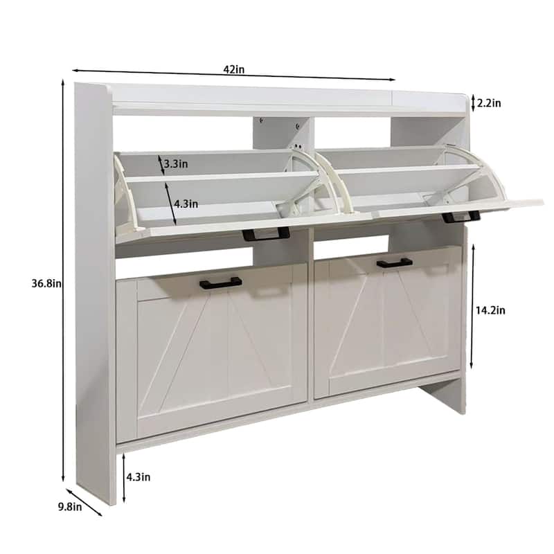 Modern Fence Shoe Cabinet with 4 Flip Drawers, Sleek Space-Saving Entryway Organizer for Living Room