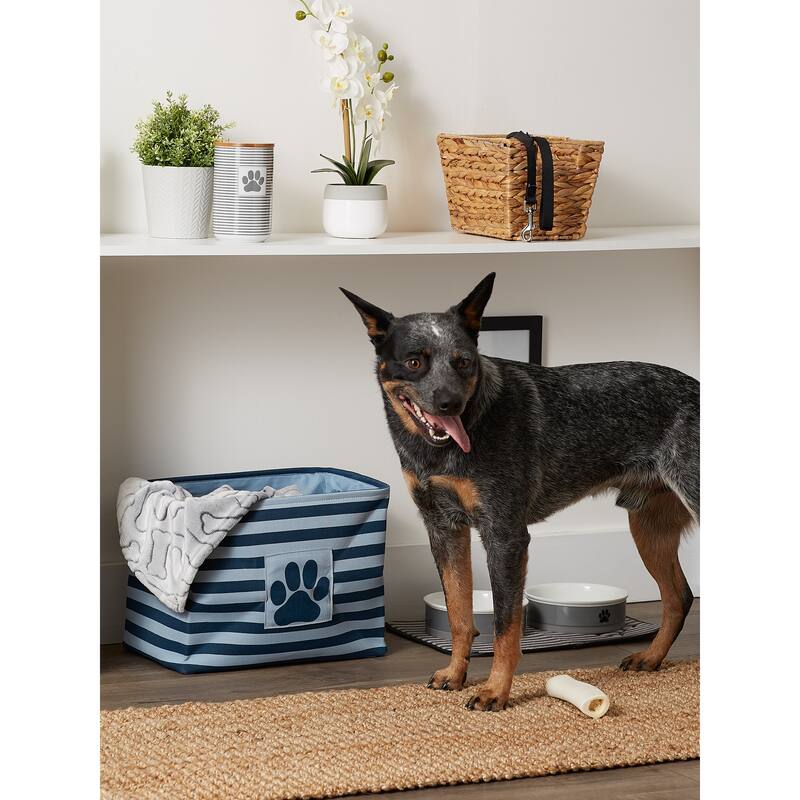 Bone Dry Polyester Pet Bin Stripe With Paw Patch Black Rectangle Large