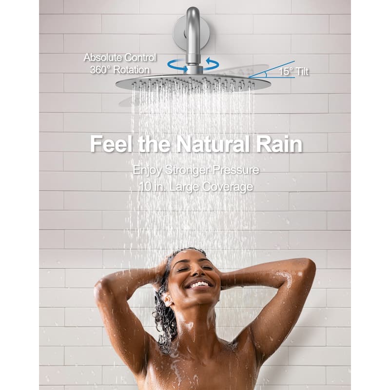 GRANDJOY 10inch Wall Mount Rainfall Shower Head and Handheld Shower Spray Combo Shower System