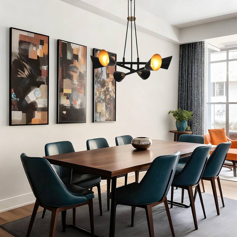 Modern 6-Light Black Gold Metal Chandelier Ceiling Lights for Dining Room - 26" D x 4.5" H