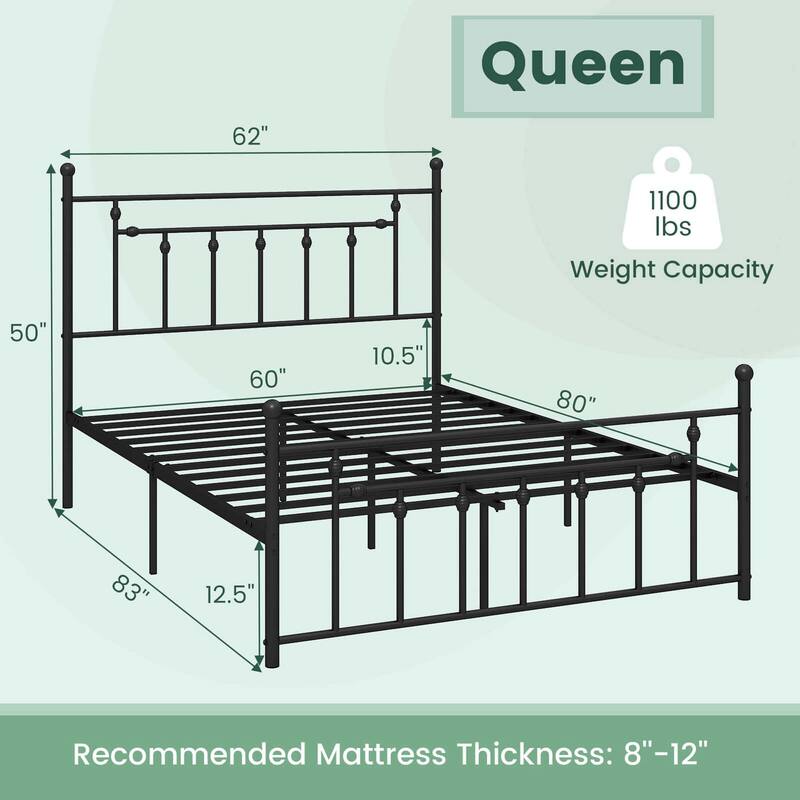 Costway Twin/Full/Queen Size Metal Bed Frame with Headboard Under-bed