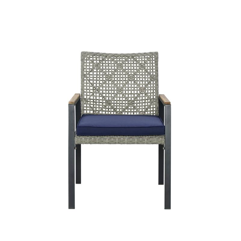 5-Piece Square Indoor/Outdoor Patio Table and Rattan Chairs Set with Umbrella Hole
