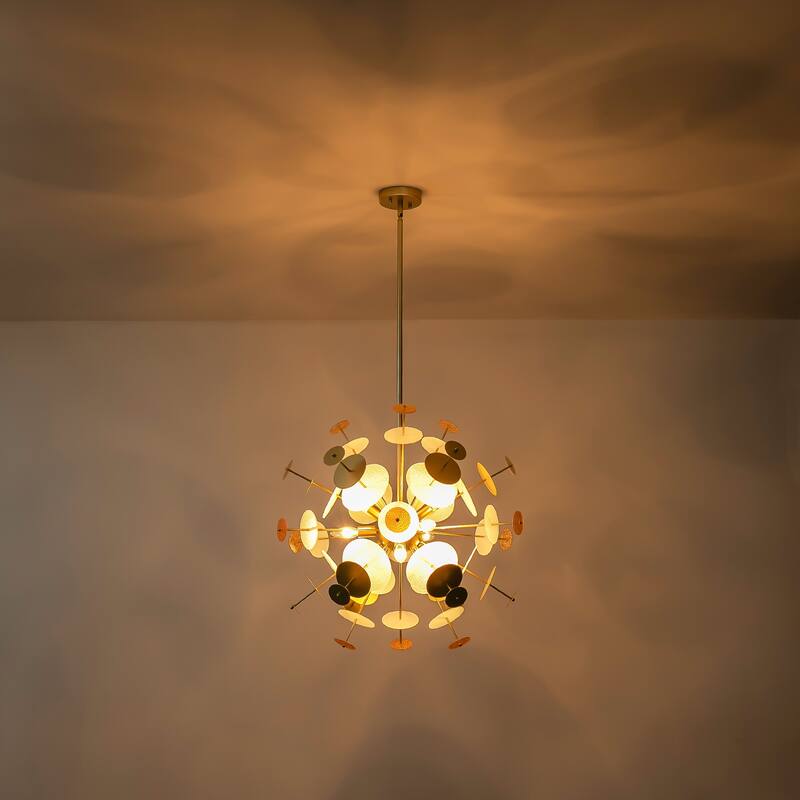 9-Light Modern Gold Linear Sputnik Starburst Textured Glass Chandelier - 27.5 in. W