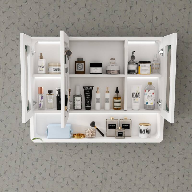 LED Lighted Bathroom Medicine Cabinet with Mirror, Wall Mounted Aluminum Storage Cabinet with Anti-Fog and Touch Control