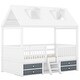 preview thumbnail 8 of 20, Twin Size Wooden House Bed with Roof Skylights, Ladder, 4 Drawers, Shelves, Fence and Solid Wood Frame, for Kids Ages 6+