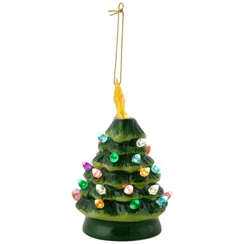 LED Lighted Mini Retro Christmas Tree with Gold Star Ornament - 5.25"