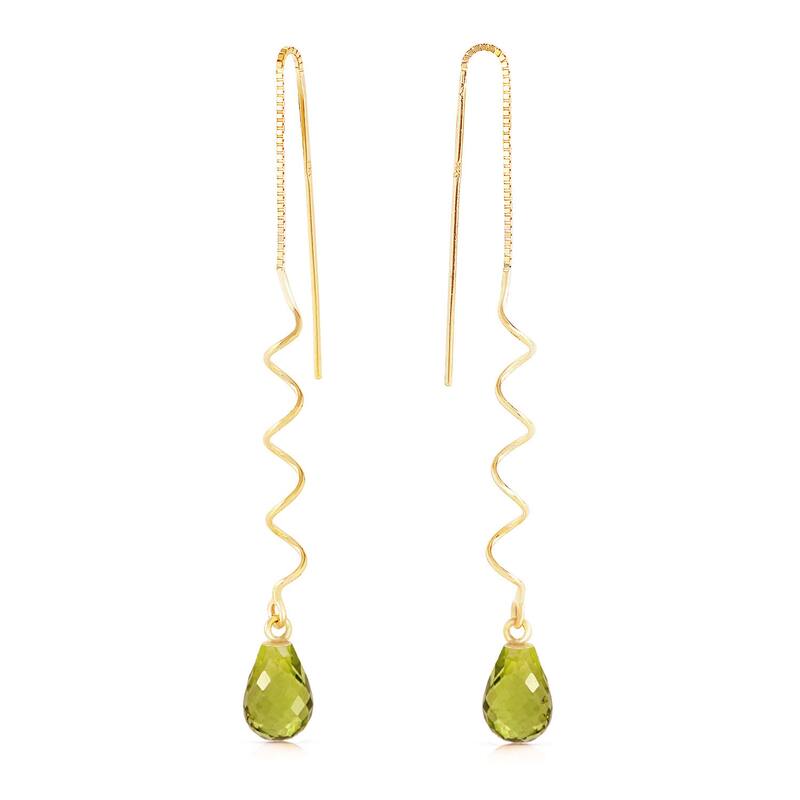 14K Solid Gold Threaded Dangles Gemstone Earrings Natural Peridot