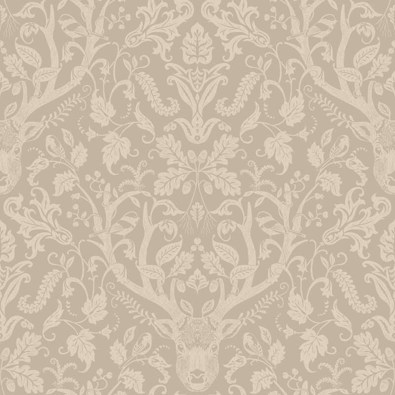 Chesapeake Kiwassa Light Brown Antler Damask Wallpaper