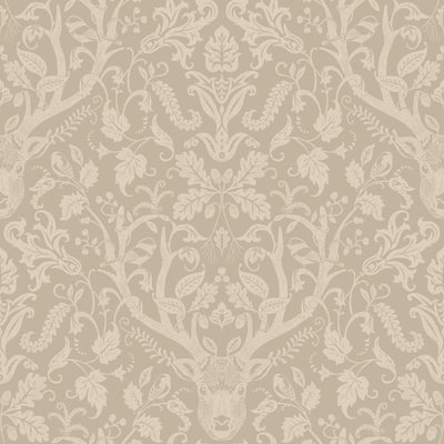 Chesapeake Kiwassa Light Brown Antler Damask Wallpaper