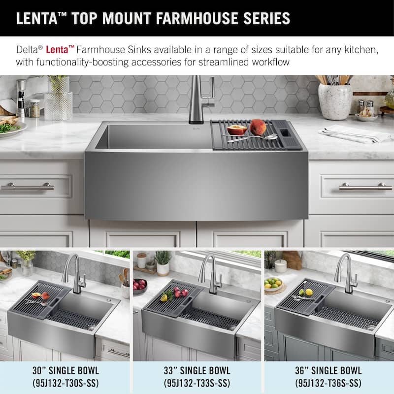 Delta 95J132-T30S Lenta 30” Retrofit Farmhouse Apron Front 16 Gauge