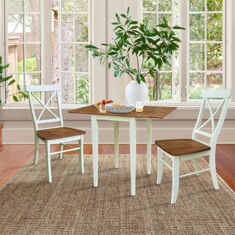 Solid Wood Dual Drop Leaf Table with Two Chairs - 3 Piece Set