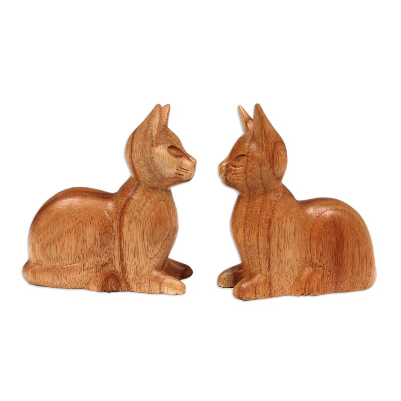Novica Handmade Feline Guardians Wood Sculptures (Pair)