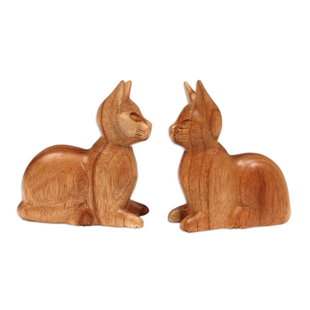 Novica Handmade Feline Guardians Wood Sculptures (Pair)