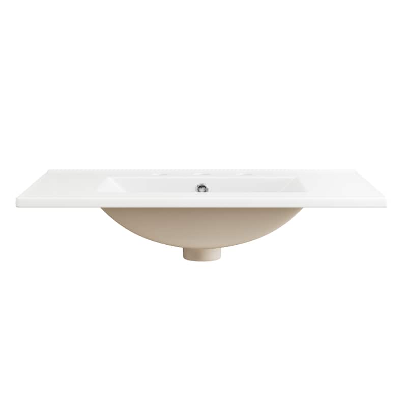 Christopher Knight Home - Mid-Century Freestanding Bathroom Vanity with Ceramic Sink, Flip-Up & Dual Drawers