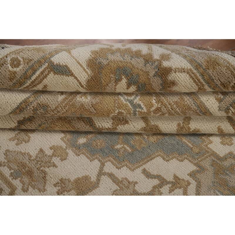 Floral Beige Oushak Oriental Area Rug Handmade Wool Carpet - 8'0"x 10'2"