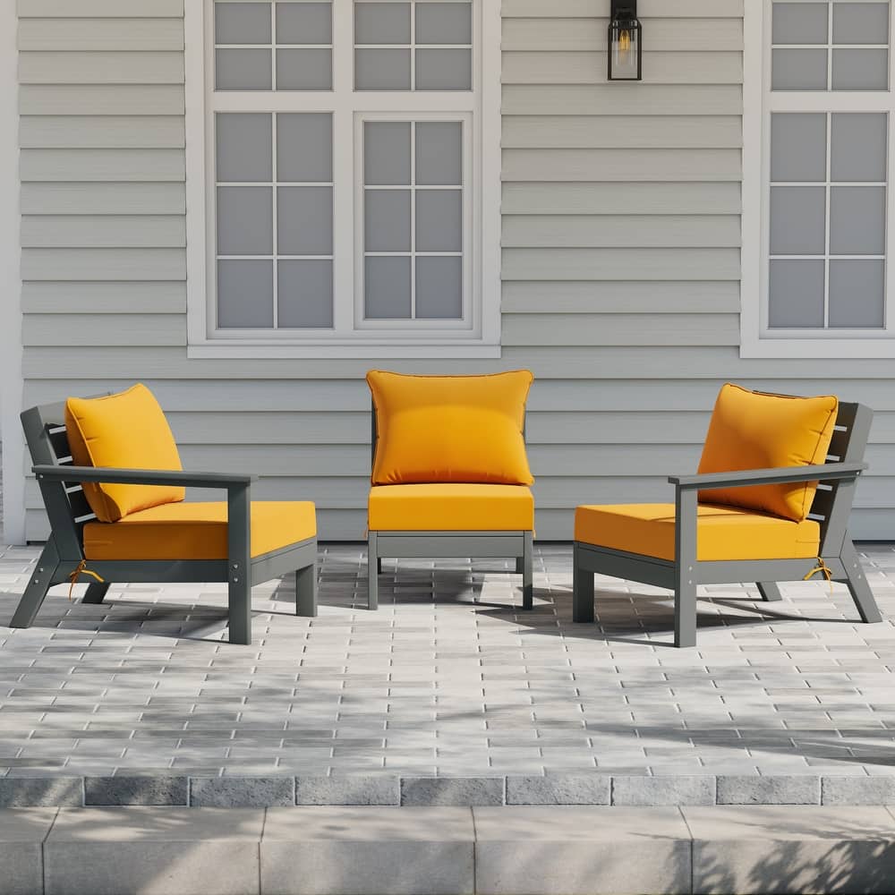 Birchwood All Weather HDPE Outdoor Patio Deep Seating Gray Sofa With Cushions (3-Piece)