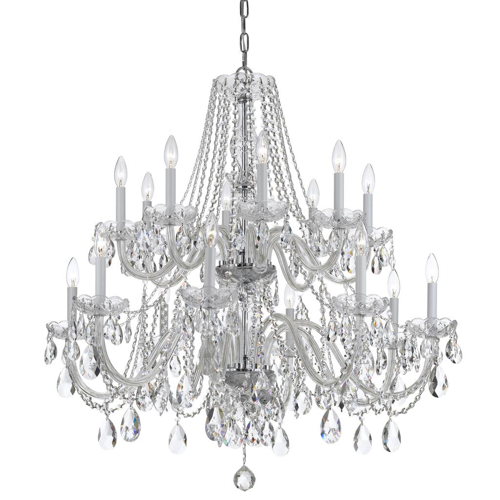 Traditional Crystal 16 Light Chrome Chandelier - 37'' W x 34'' H