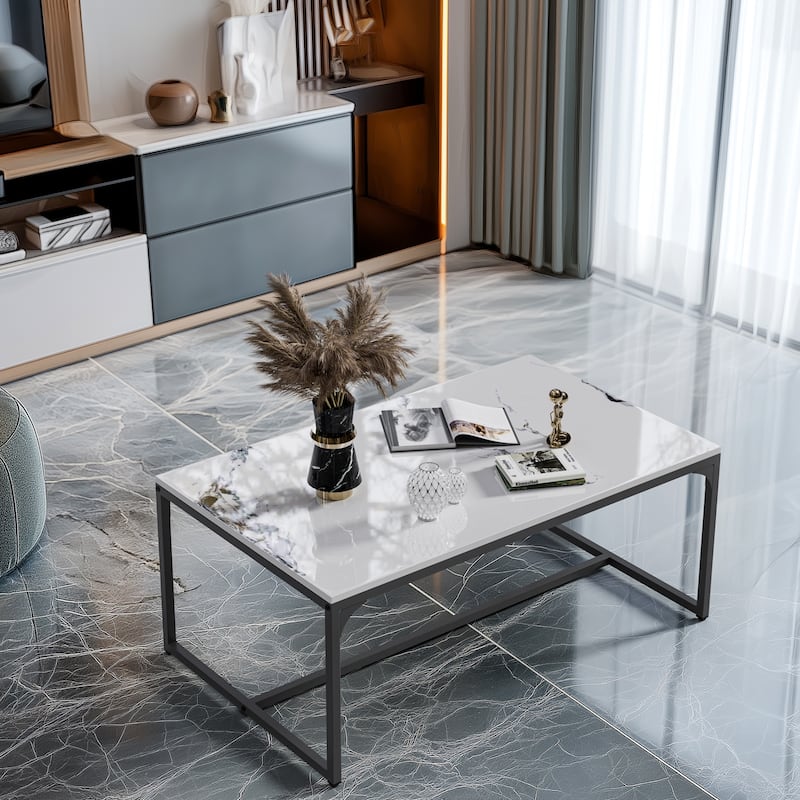 Coffee Table with Glossy White Slate End Side Table