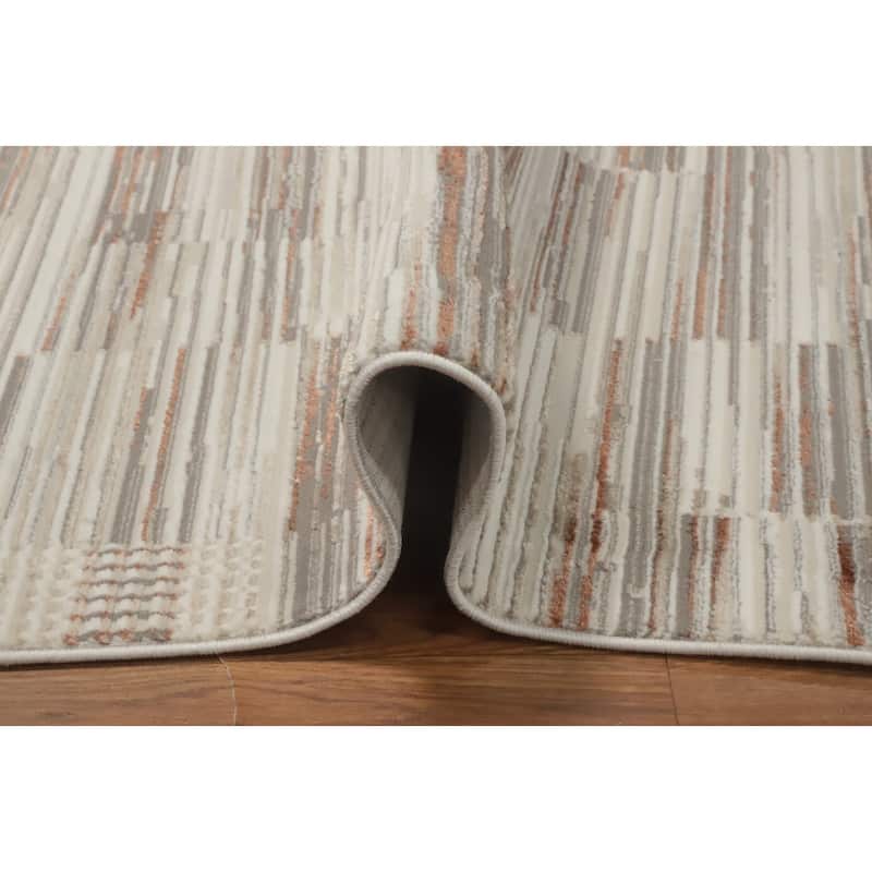 Machine Made Oriental Polyester Carpet Modern Geometric Multi-Colored Modern Area Rug - 7' 5'' X 5' 2''
