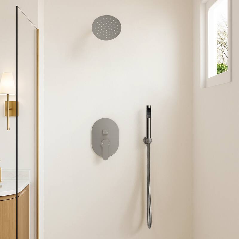 GRANDJOY Dual Shower Kit with Round Rainfall Head and Hand Shower, Lever Control Valve