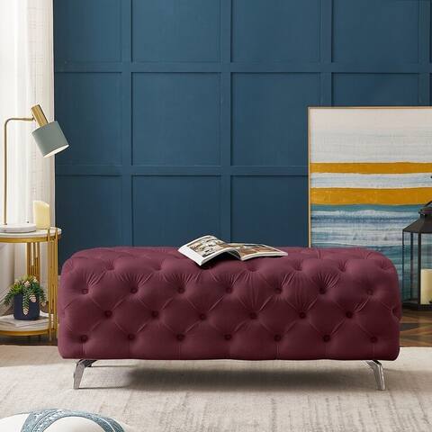 Velvet Button-Tufted Ottoman Bench for Entryway & Bedroom