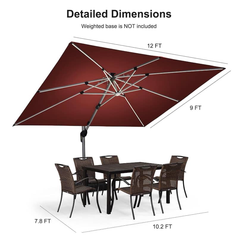 PURPLE LEAF 9 x 12 ft Double Top LED Rectangle Patio Cantilever Umbrella