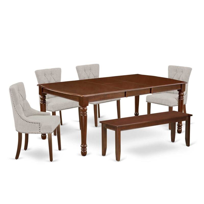6-Piece Dining Set - Rectangle Table, 4 Chairs, Bench - Mahogany Finish - 78