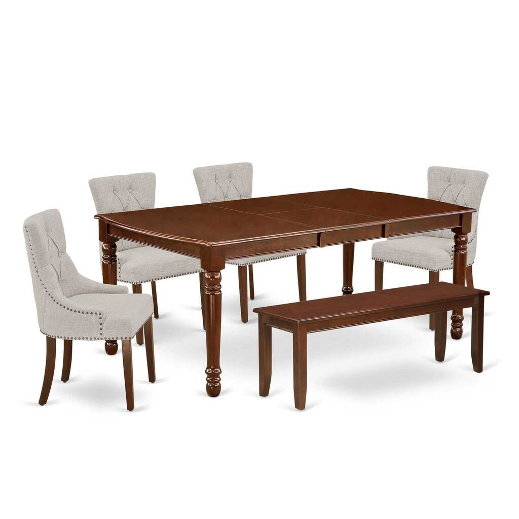 6-Piece Dining Set - Rectangle Table, 4 Chairs, Bench - Mahogany Finish - 78