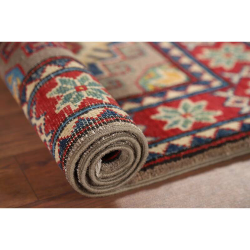Hand Knotted Oriental 100% Wool Carpet Traditional Geometric Brown Kazak Area Rug - 3' 1'' X 2' 2''
