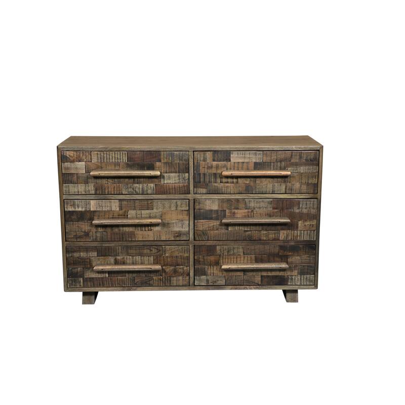 Solid Wood Storage Dresser with 6 Drawers - Dark Brown