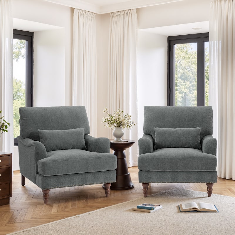 Set of 2 Mid Century Chenille Upholstered Accent Chairs