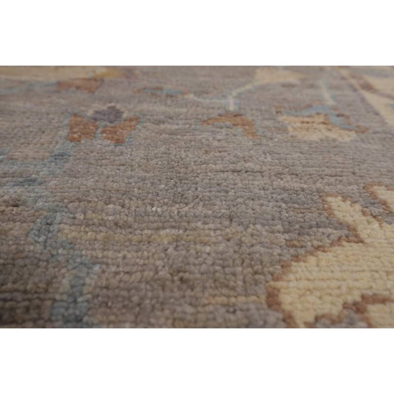 Vegetable Dye Floral Oushak Turkish Rug Hand-Knotted Grey Wool Carpet - 9'4"x 11'8"