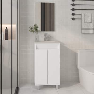Mirror Bathroom Cabinet,One Door,Two Shelves,White