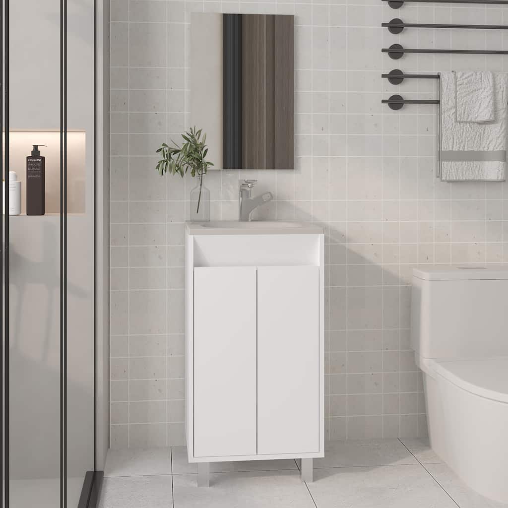 Mirror Bathroom Cabinet,One Door,Two Shelves,White