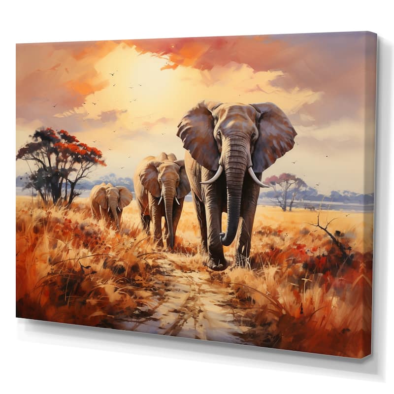 Designart "African Elephant Prairies I" Animals Canvas Wall Art